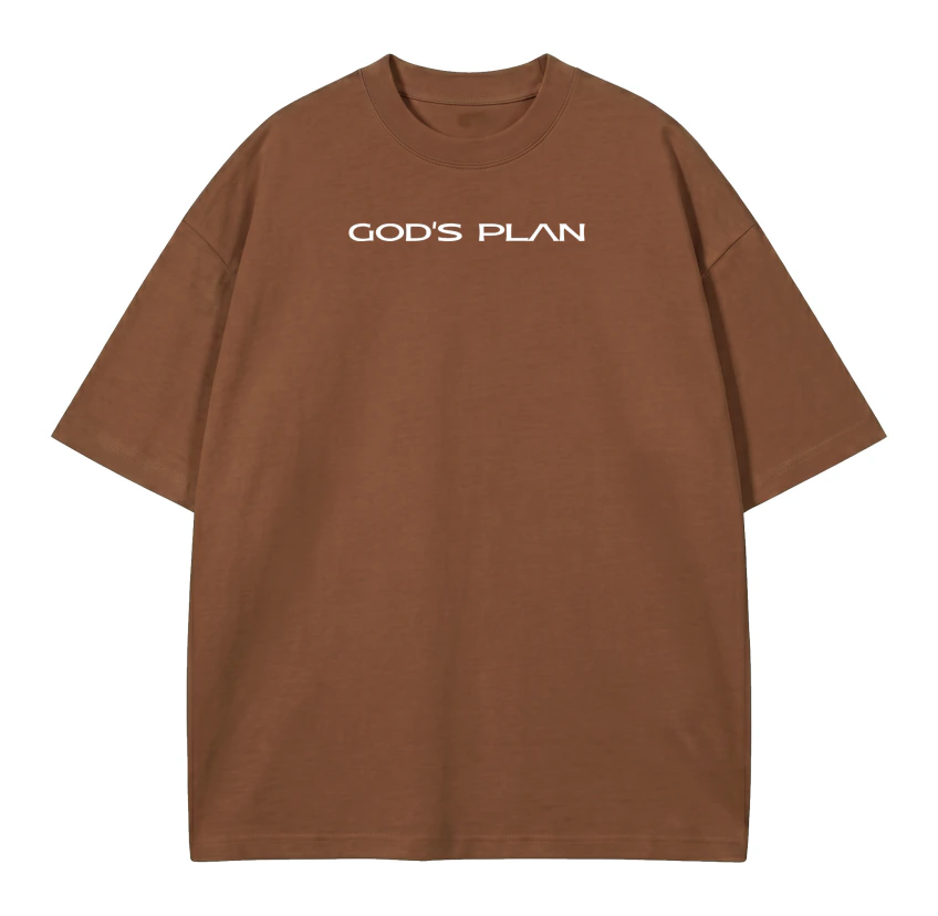 Camiseta Oversized God's Plan marrom — vista de frente