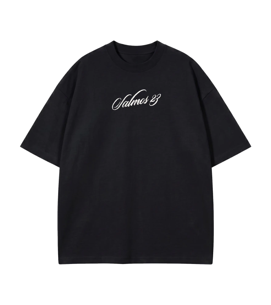 Camiseta Oversized Salmo 23 preta — vista de frente