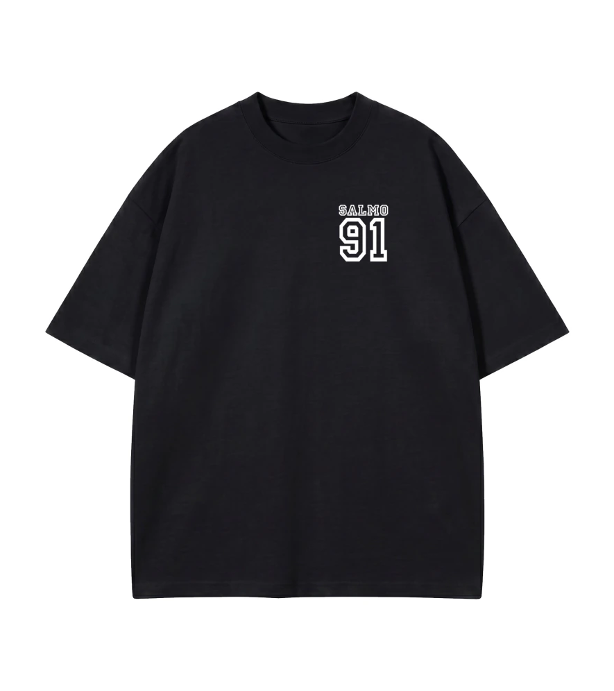 Camiseta Oversized Salmo 91 preta — vista de frente