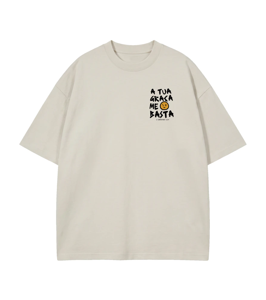 Camiseta Oversized A Tua Graça Me Basta branca — vista de frente